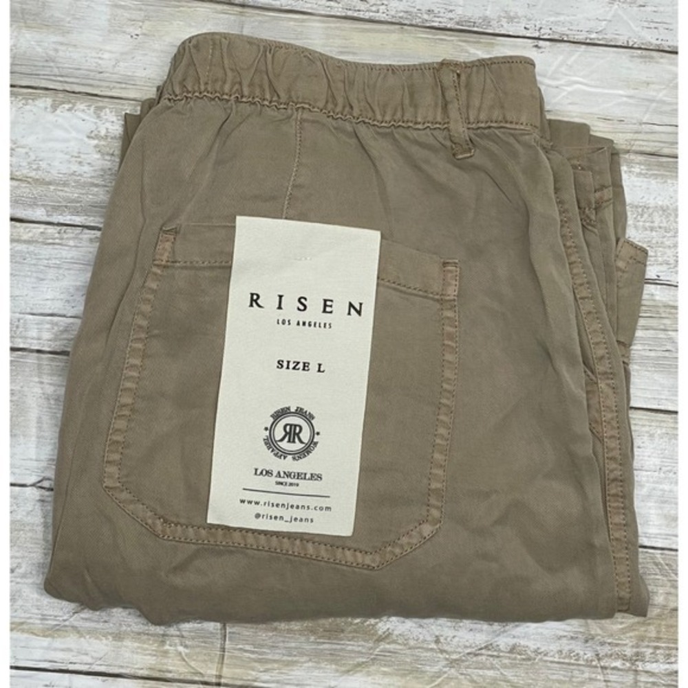 Risen Los Angeles Beige khaki Wide leg Pants Womens Elastic Waist Size Large NWT